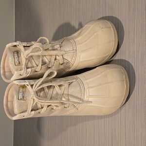 Kids Cream Sperry Lace-Up Duck Boots